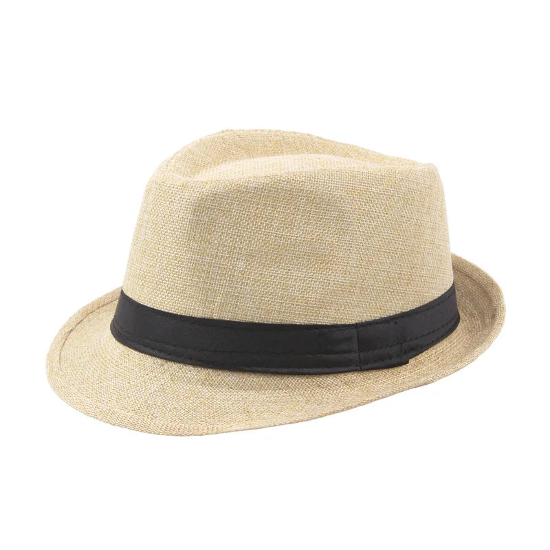 Sombrero de paja de ala ancha de moda para hombre, color sólido de verano, Fedoras Jazz Sun Cap, gorras de Panamá informales para exteriores, estilo vaquero