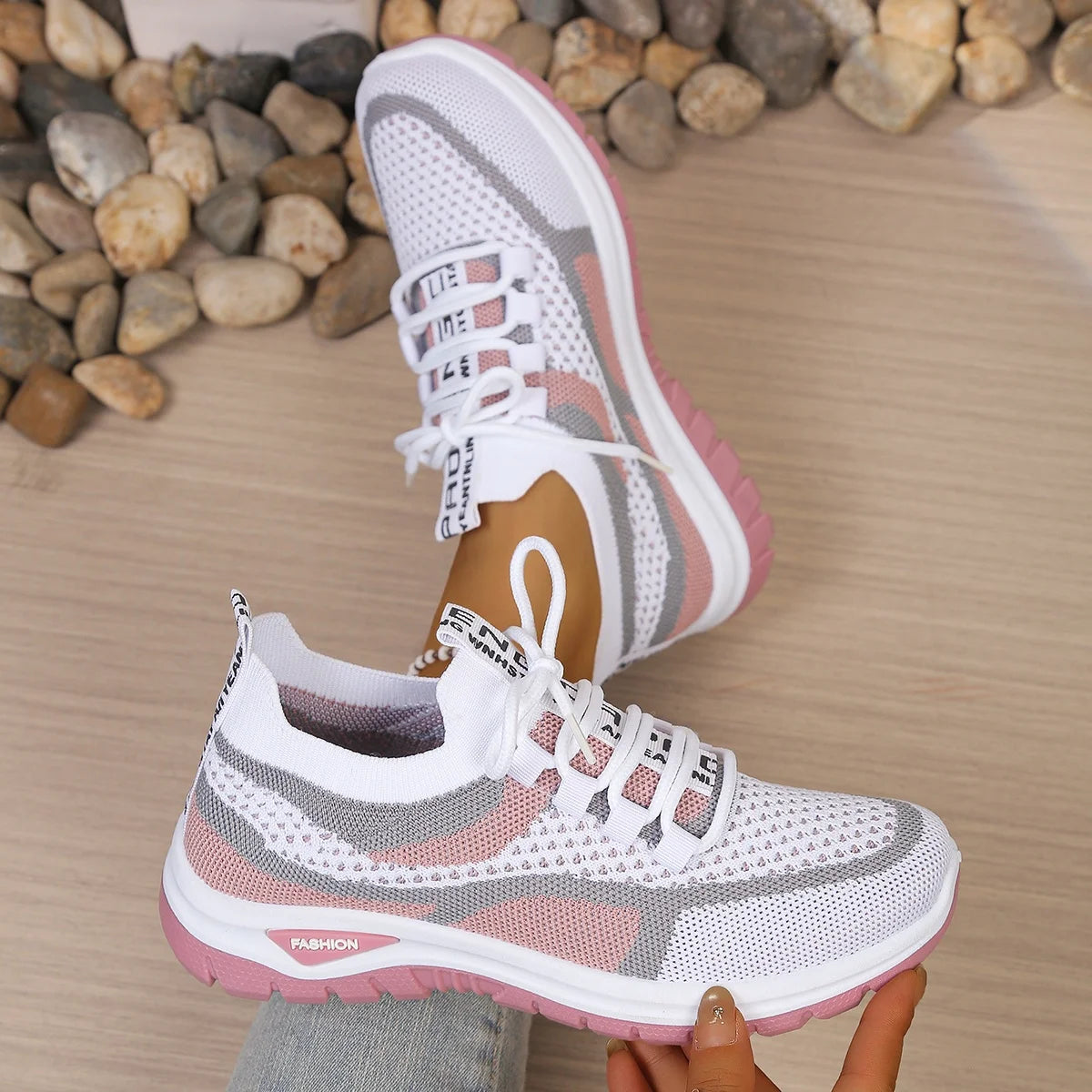 Women's Two-Tone Canvas Sneakers – Lace-Up Casual Work Shoes