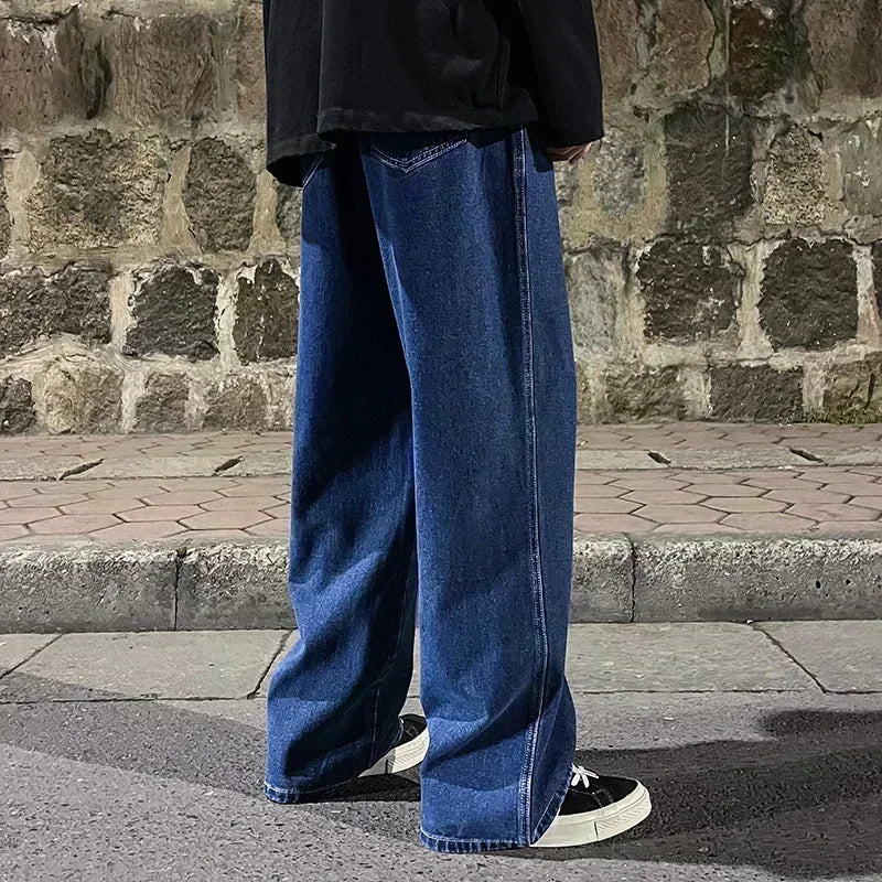 Men’s Korean Style Loose Straight Leg Jeans – Wide Leg Streetwear Denim