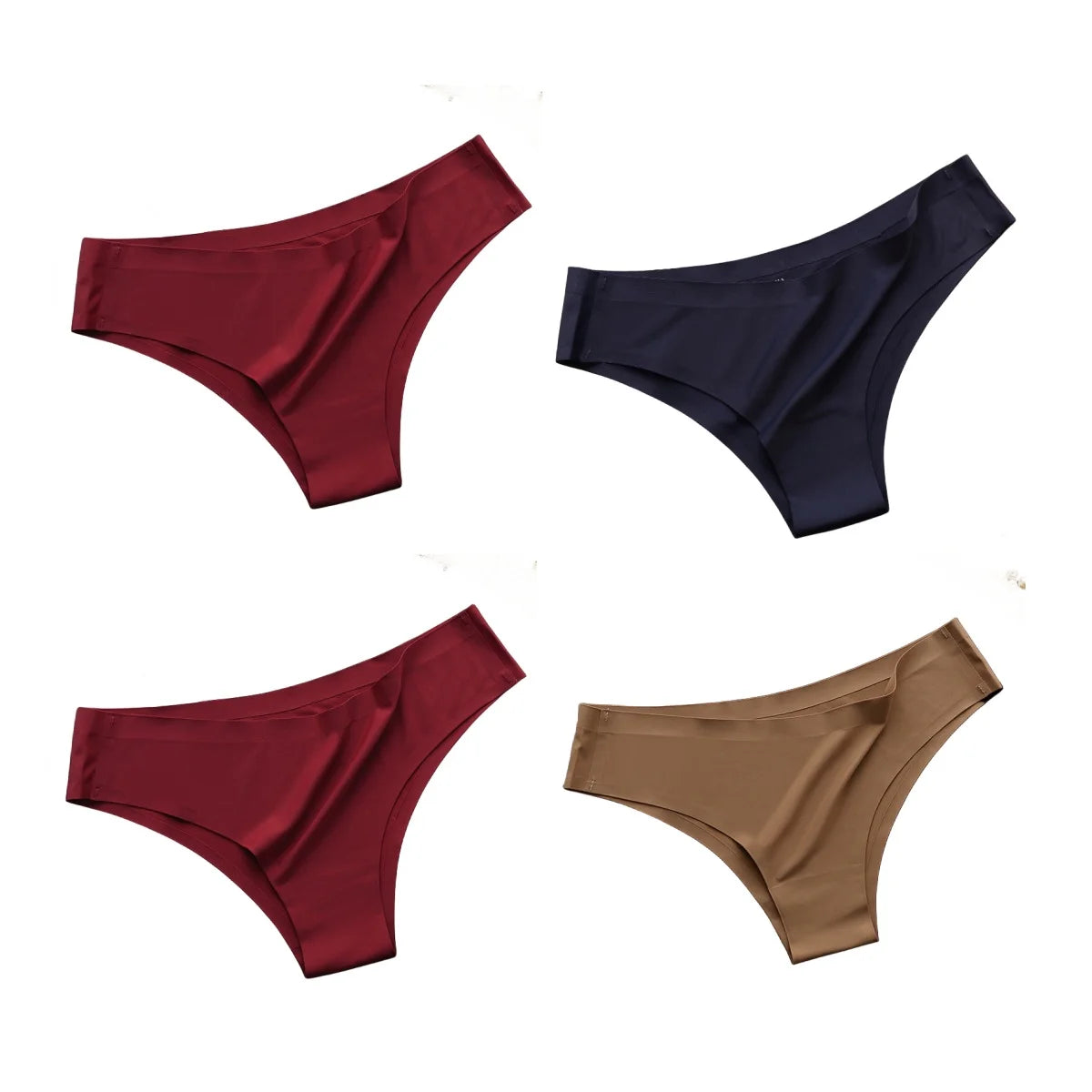 Women's 4-Pack Seamless Ice Silk Brazilian Panties | Low-Rise Bikini Briefs M-XL