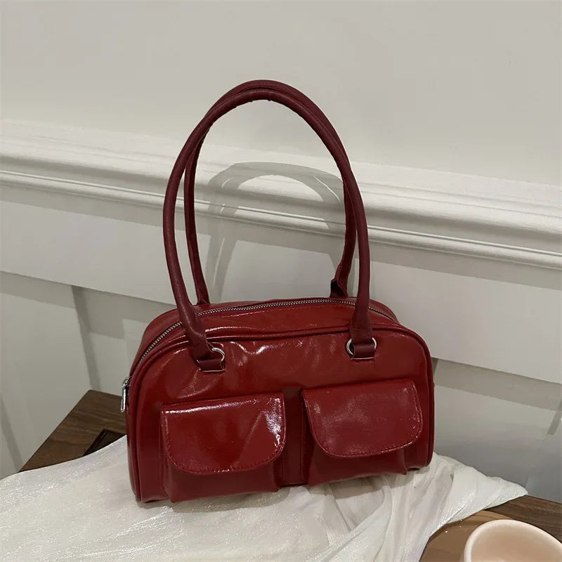 Women's Vintage Business Shoulder Bag — PU Leather Baguette Commute Tote