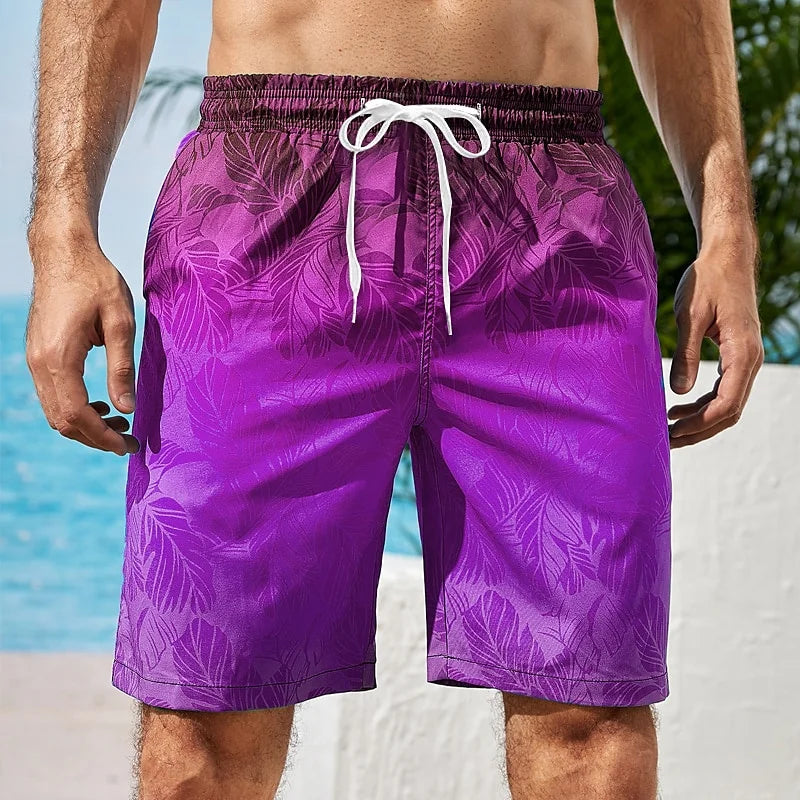Gradient 3D Printed Board Shorts – Colorful Quick-Dry Swim Trunks for Men & Kids