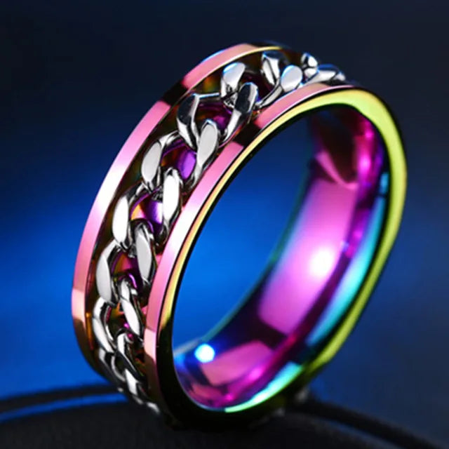 Anillo giratorio de acero inoxidable | Diseño punk de cadena giratoria | Unisex
