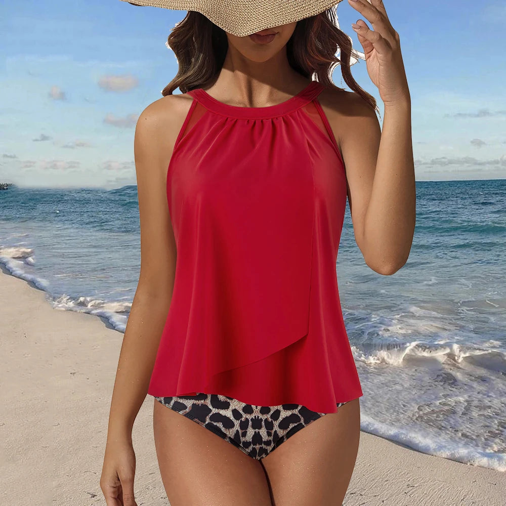 Traje de baño tankini 2XL para mujer, top acolchado con tirantes ajustables, estampado de cintura alta, bikini de 2 piezas talla XXL