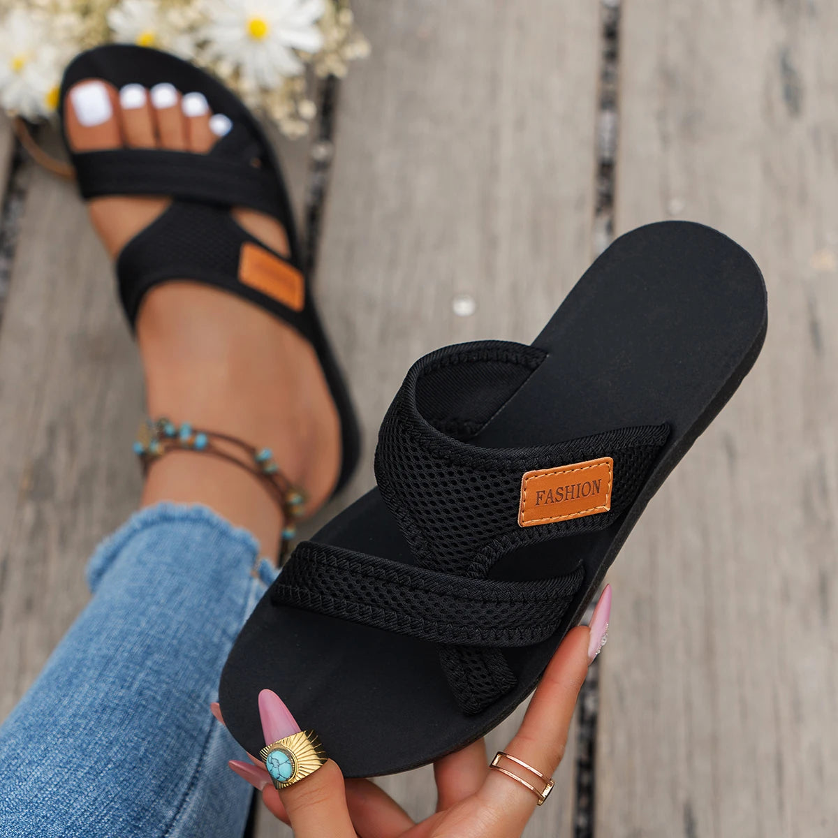 Women's Breathable Mesh Sport Sandals – Flat Indoor & Outdoor Slides