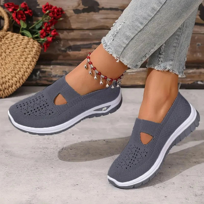 Women's Slip-On Knit Casual Sneakers – Lightweight Soft-Sole Walking Shoes