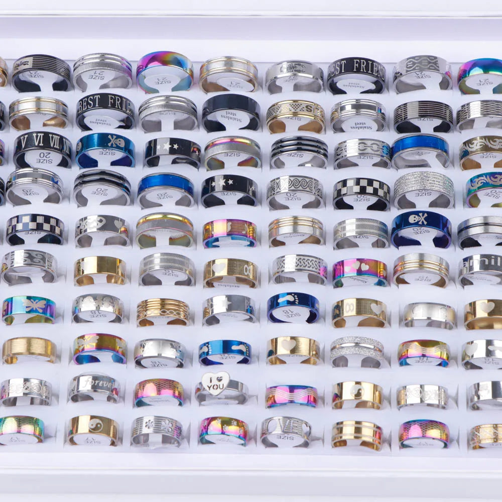 Stainless Steel Fashion Ring Set | 10/20/30/50 Pcs | Mixed Styles