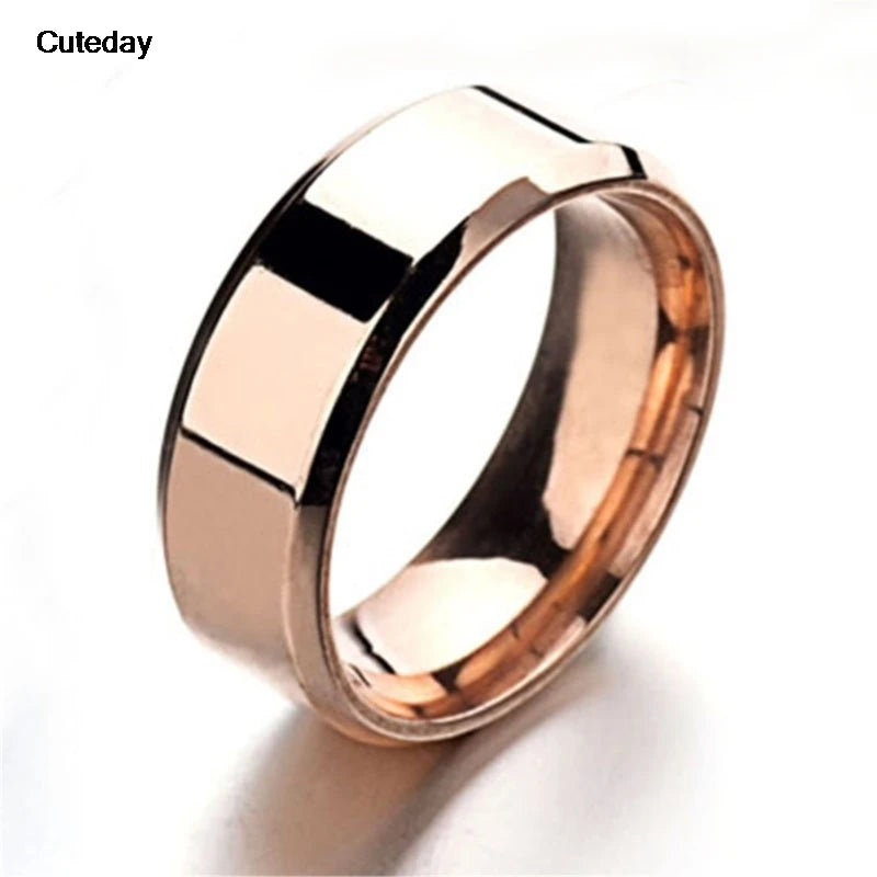 Classic 8mm Smooth Stainless Steel Ring | Couples Wedding Band | Silver, Rose, Black, Gold