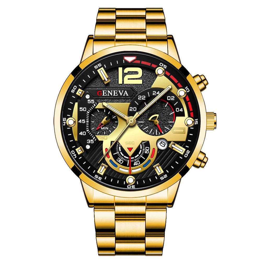 Men's Stainless Steel Quartz Watch – Chronograph-Style Dial with Calendar