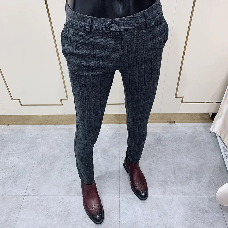 Men's Thickened Woolen Suit Pants - Slim Fit (28-36)