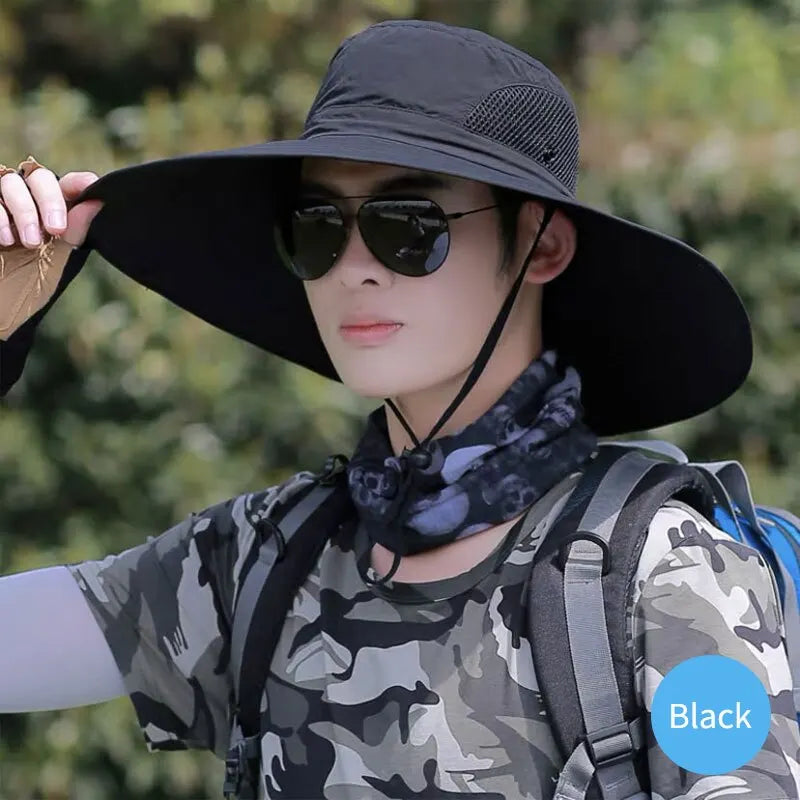 Large Brim Polyester Sun Hat UV Protection Breathable Mesh Cap Foldable Men and Women Outdoor Fishing Hiking Beach Caps
