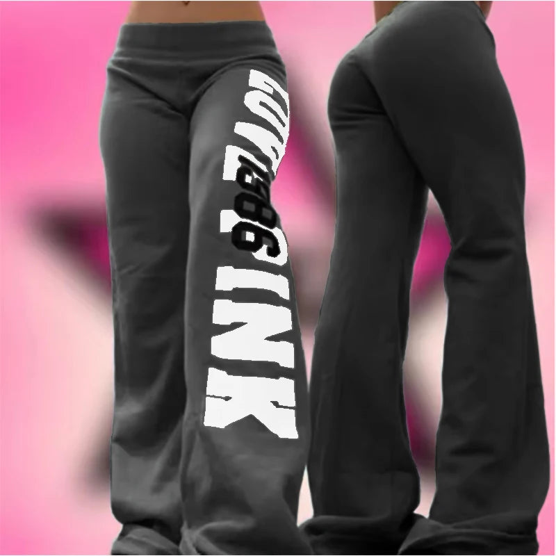 Women's Y2K Letter Print Wide-Leg Velvet Pants