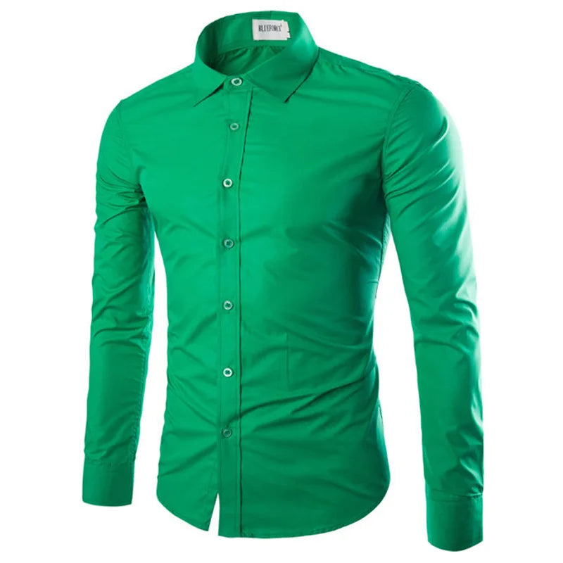 Men's Casual Long Sleeve Shirt - Solid Color Candy Collection (M-3XL)