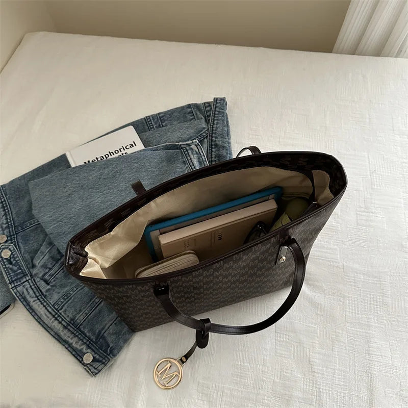 Vintage PU Leather Tote Bag — Large Underarm Shoulder Bag for Women