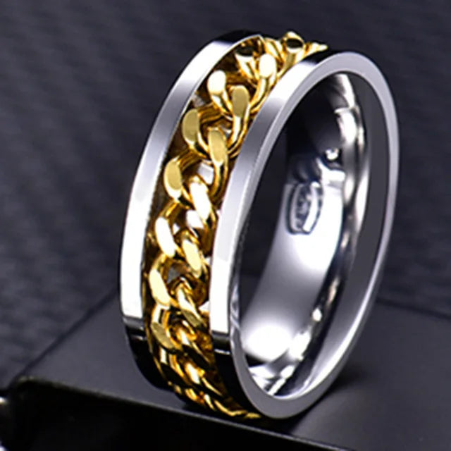 Anillo giratorio de acero inoxidable | Diseño punk de cadena giratoria | Unisex
