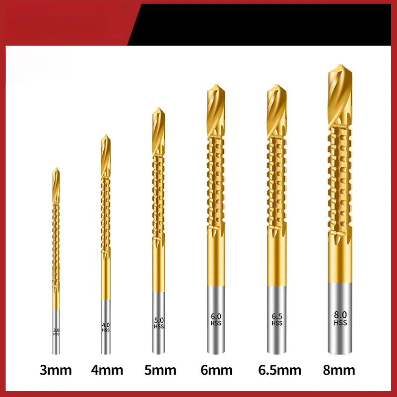 TG Multifunctional Titanium Plated Saw Drill Bit 3-13mm for Woodworking with Serrated Flute Design