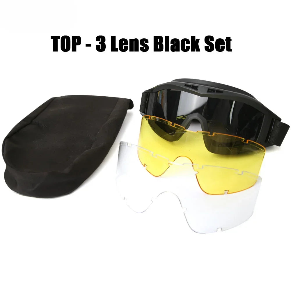 Airsoft Tactical Goggles – 3 Lens Set | Windproof & Dustproof