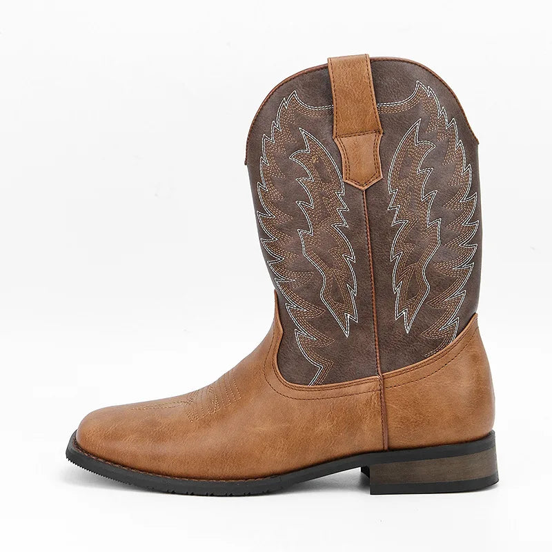 Men's Embroidered Western Cowboy Boots – Square Toe Motorcycle Style, 7 Colors