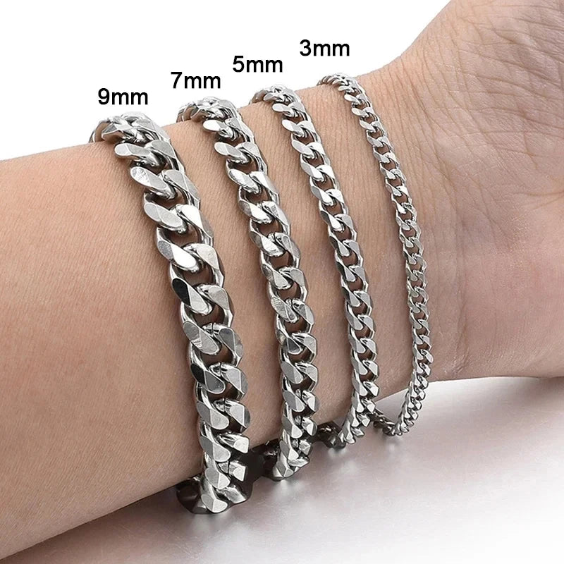 Stainless Steel Cuban Chain Bracelet – 3 to 10mm Widths | Men & Women