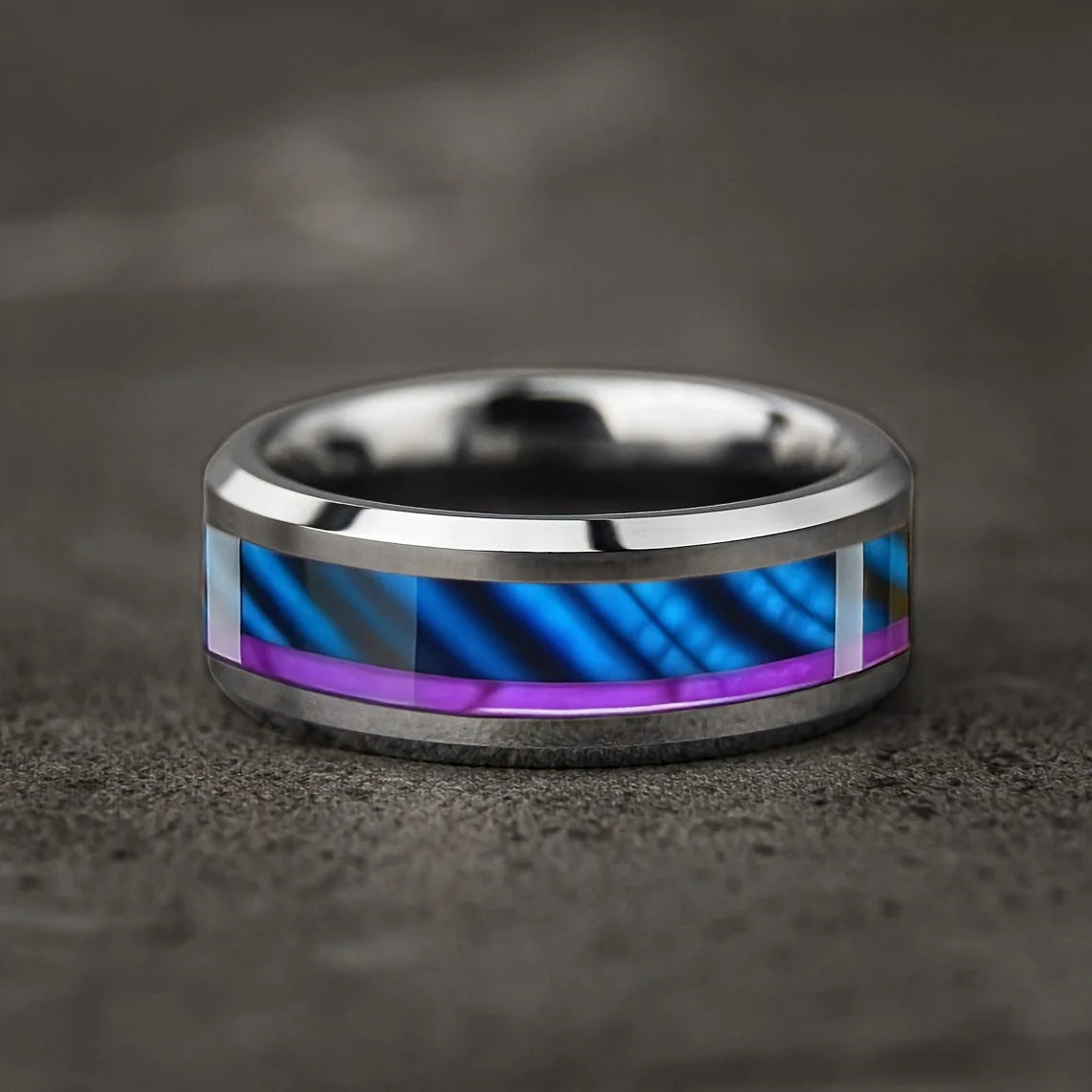 Anillo de acero inoxidable ciberpunk de 8 mm | Joyería gótica punk rockera para hombres y mujeres