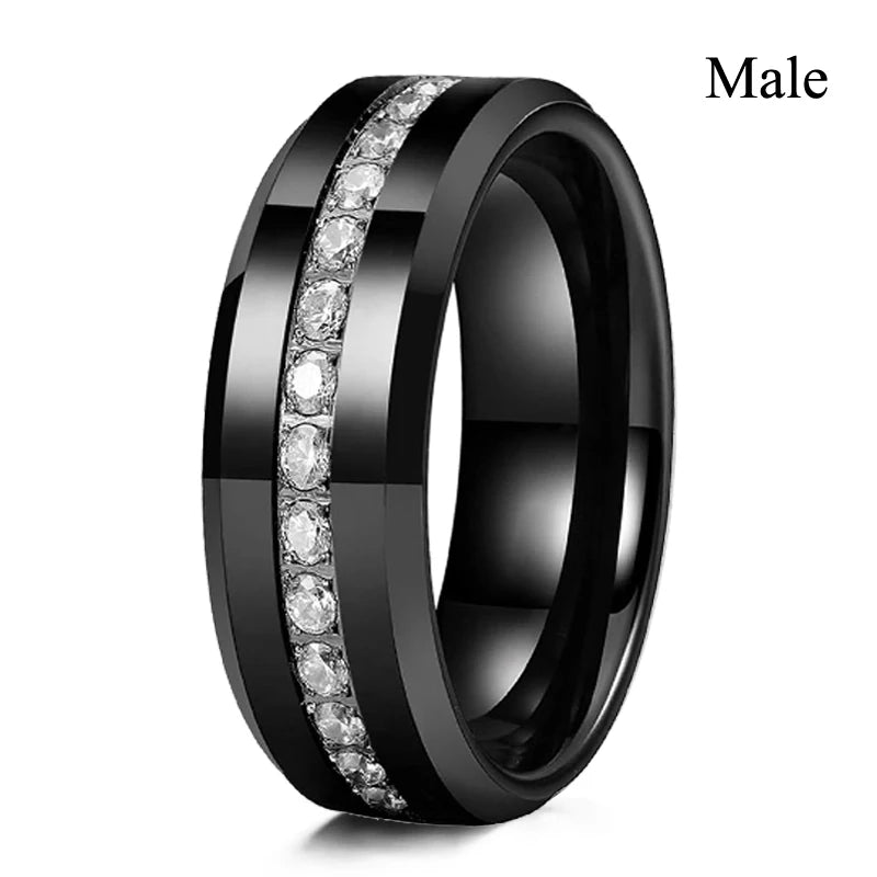 Charm Couple Rings – Red Rhinestone Women's & Celtic Dragon Men's Wedding Band Set