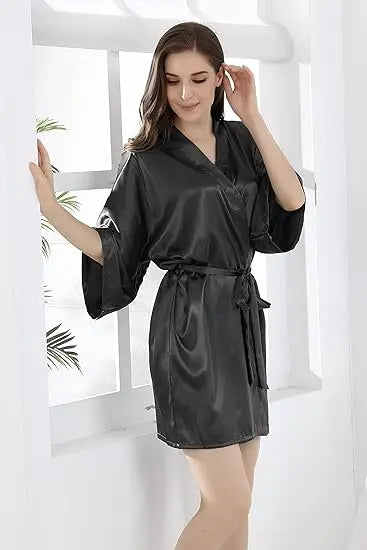 RB030 Sexy Large Size Sexy Satin Night Robe Lace Bathrobe Perfect Wedding Bride Bridesmaid Robes Dressing Gown For Women