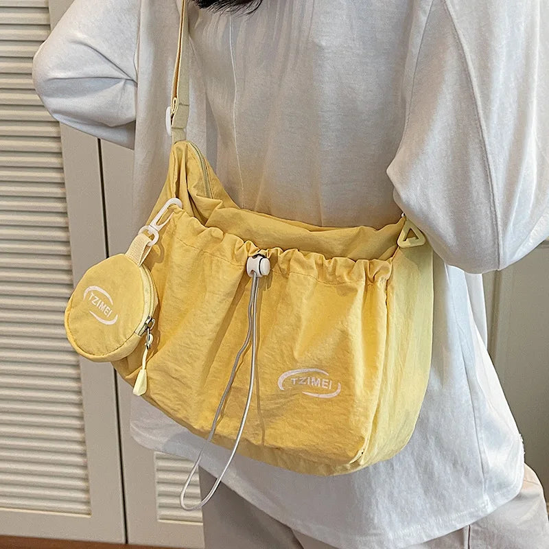Korean Style Nylon Tote Bag — Casual Crossbody Shoulder Saddle Handbag