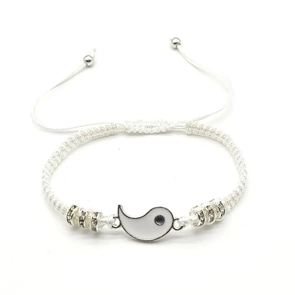 Couple Yin Yang Bracelet Set – Black & White Adjustable Rope Chain | 2 PC