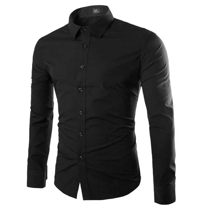 Men's Casual Long Sleeve Shirt - Solid Color Candy Collection (M-3XL)
