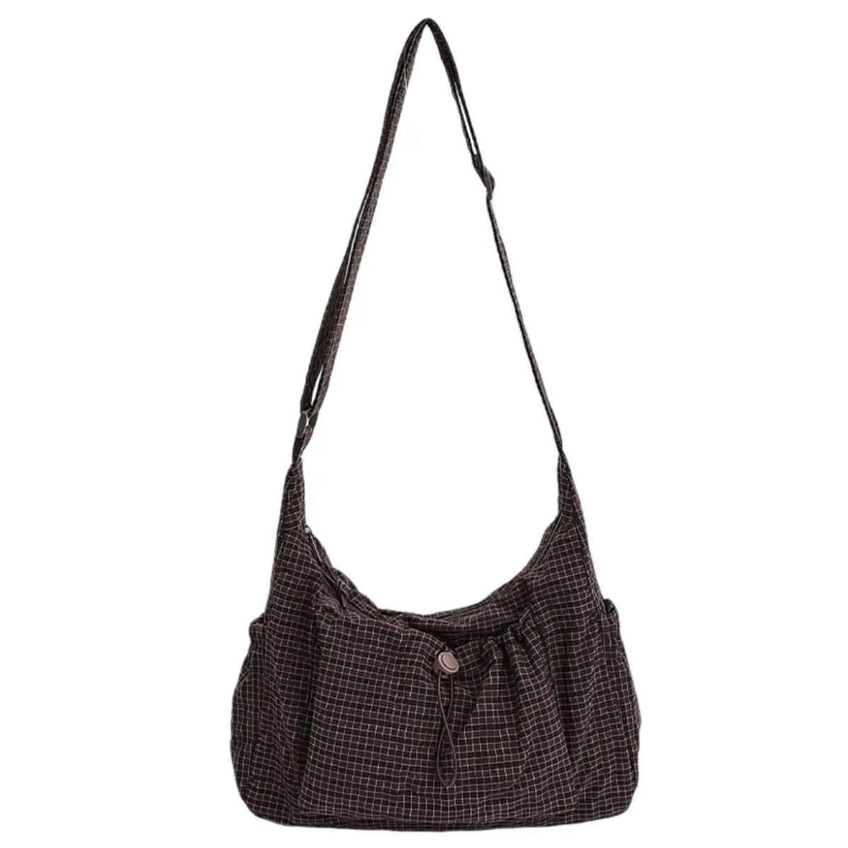 Korean Style Plaid Casual Shoulder Bag, Lightweight Checkered Crossbody Bag with Adjustable Strap, Cotton Quilted Fabric Handbag
