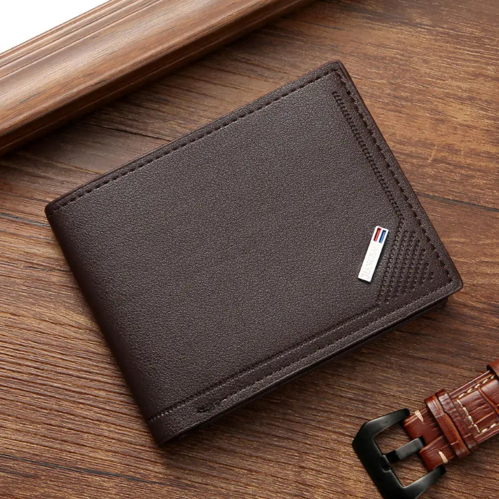 Men's Lychee Texture PU Leather Short Wallet — Business Card Holder & Coin Purse