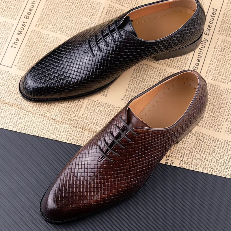 Men's Luxury Genuine Leather Oxford Shoes | Pointed Toe Dress & Wedding Shoes