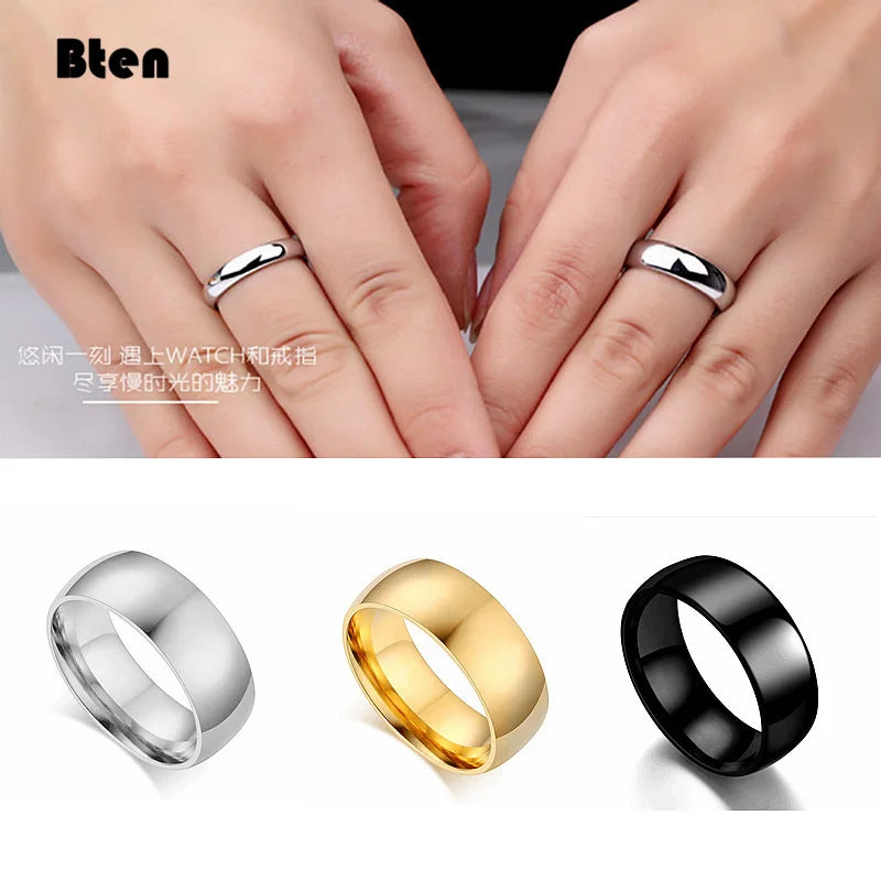 Classic Smooth Polished Ring | 4mm, 6mm & 8mm | Wedding Band for Women & Men | Black, Gold, Silver