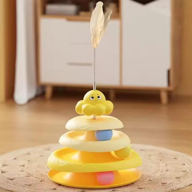 3-Layer Cat Turntable Ball Toy with Octopus Teaser Wand – Interactive Puzzle Toy for Cats