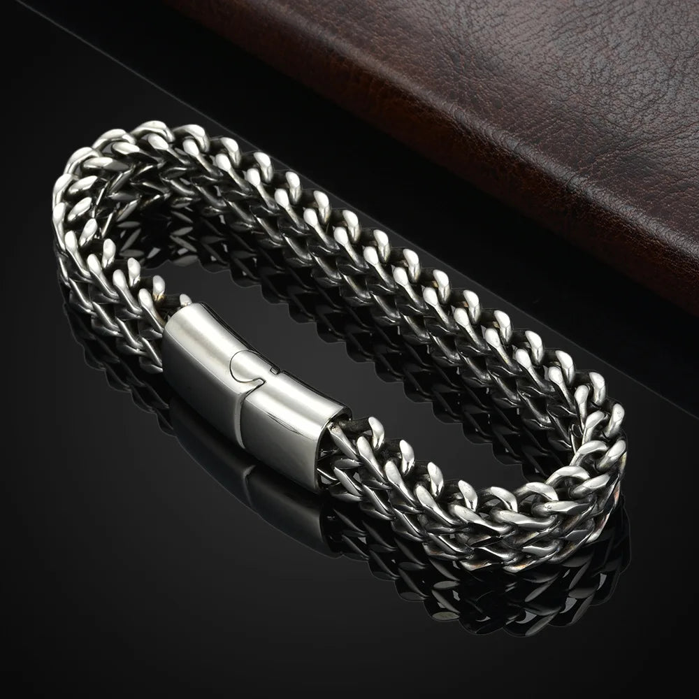 Stainless Steel Fish Scale Magnetic Bracelet – Hip-Hop Chain Link, Unisex 21cm