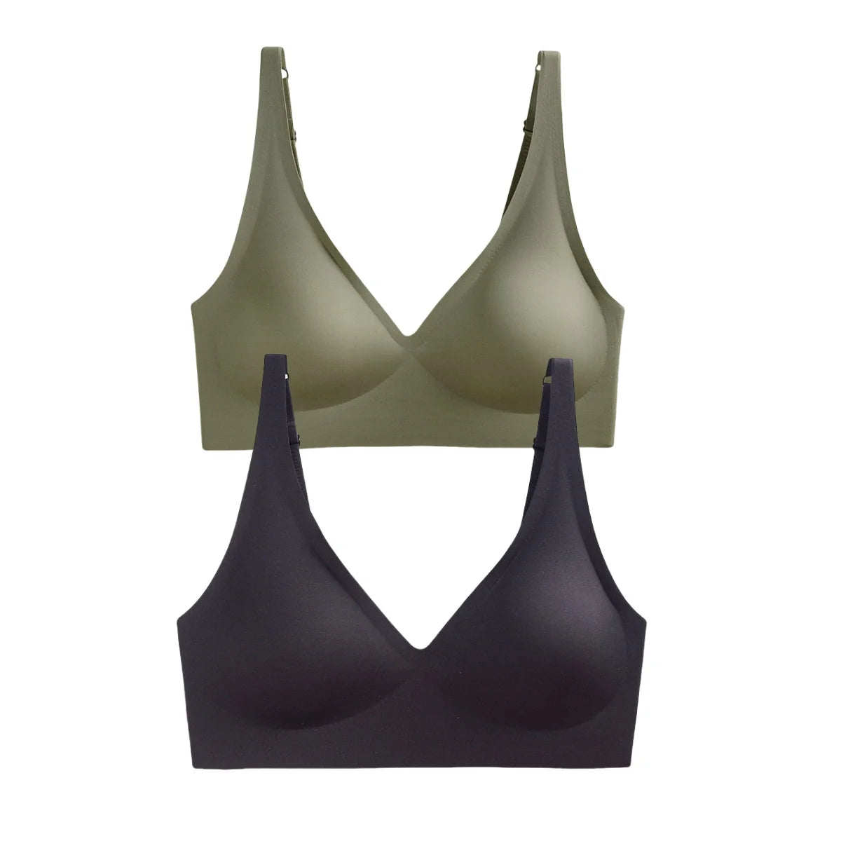 2-Pack Seamless Wireless Bras for Women | Deep V Push-Up Bralette | Soft Padded Convertible Straps S-2XL