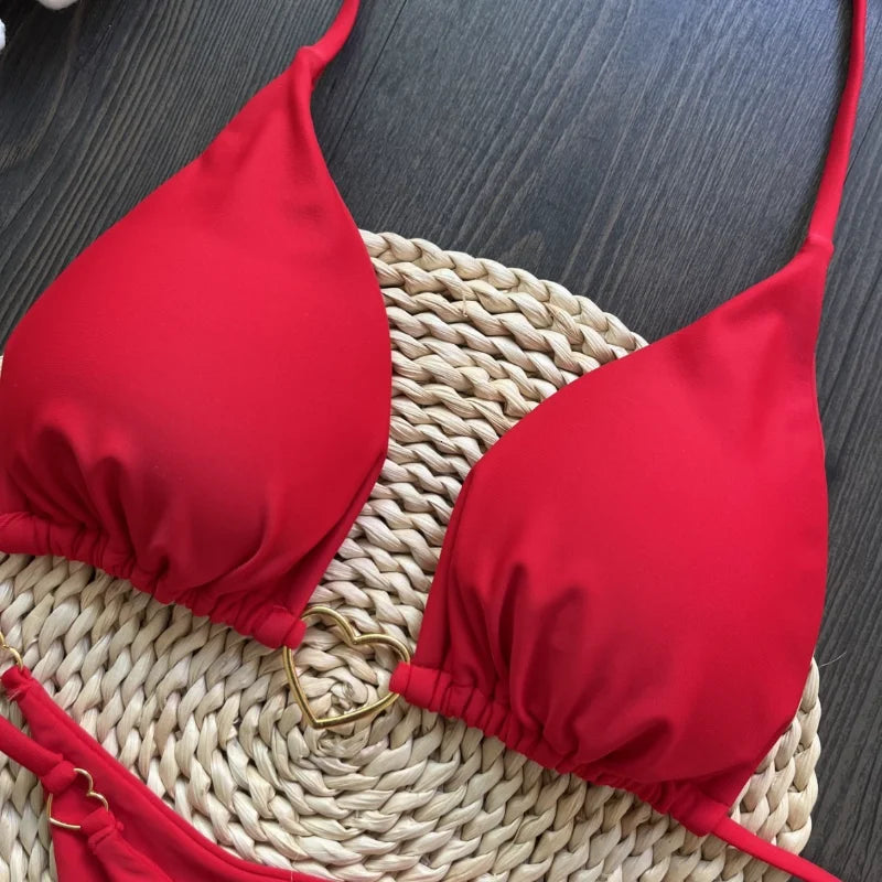 Bikini liso blanco 2025 para mujer, traje de baño de dos piezas con lazo de cintura baja, bañador femenino, купальник
