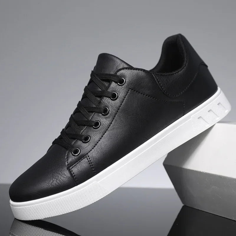 Men's British-Style Leather Sneakers | Casual Lace-Up Flat Shoes