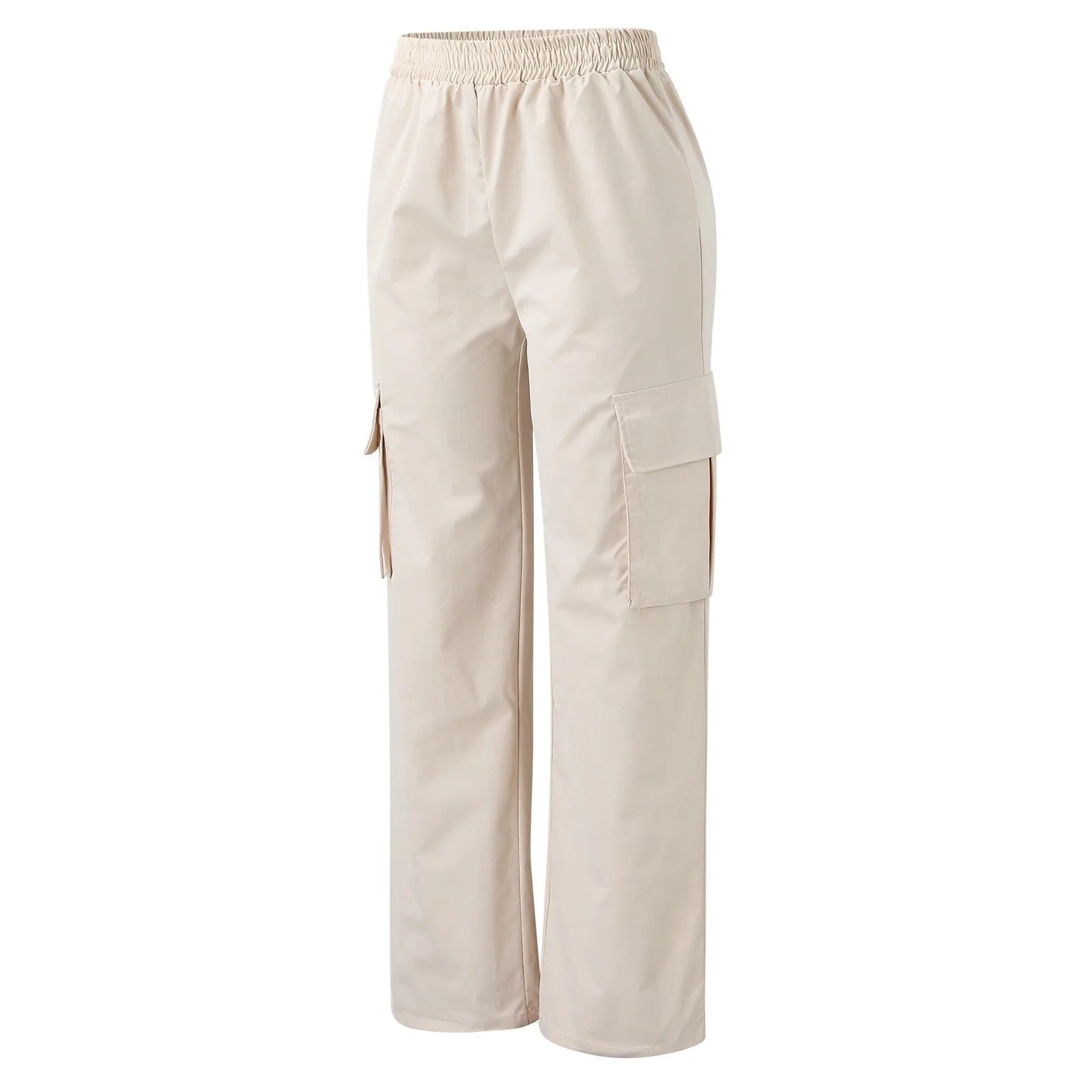 Pantalones de chándal anchos de moda para mujer, informales, de viaje, elegantes, rectos, tipo cargo, de cintura alta elástica, holgados y elegantes.