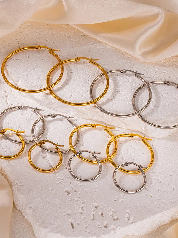 18K PVD Stainless Steel Hoop Earrings – Gold, Silver & Rose Gold