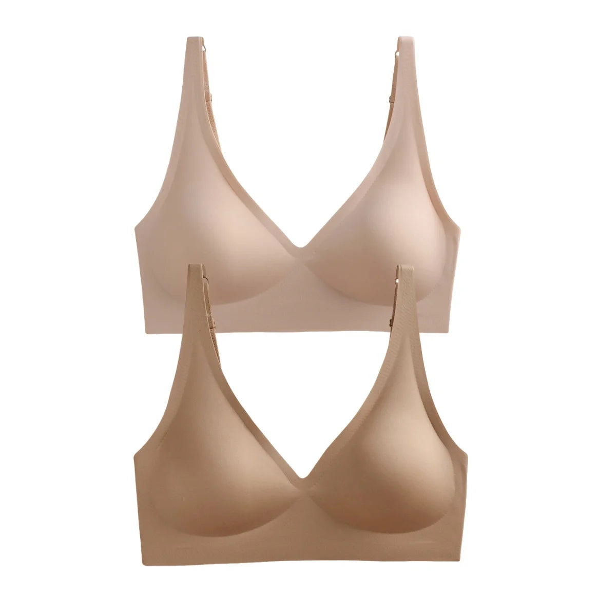 2-Pack Seamless Wireless Bras for Women | Deep V Push-Up Bralette | Soft Padded Convertible Straps S-2XL