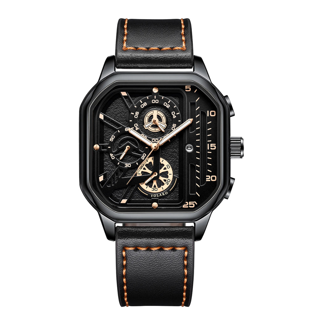 Luxury Big Dial Men Square Watch Casual PU Leather Strap Men Sports Watches