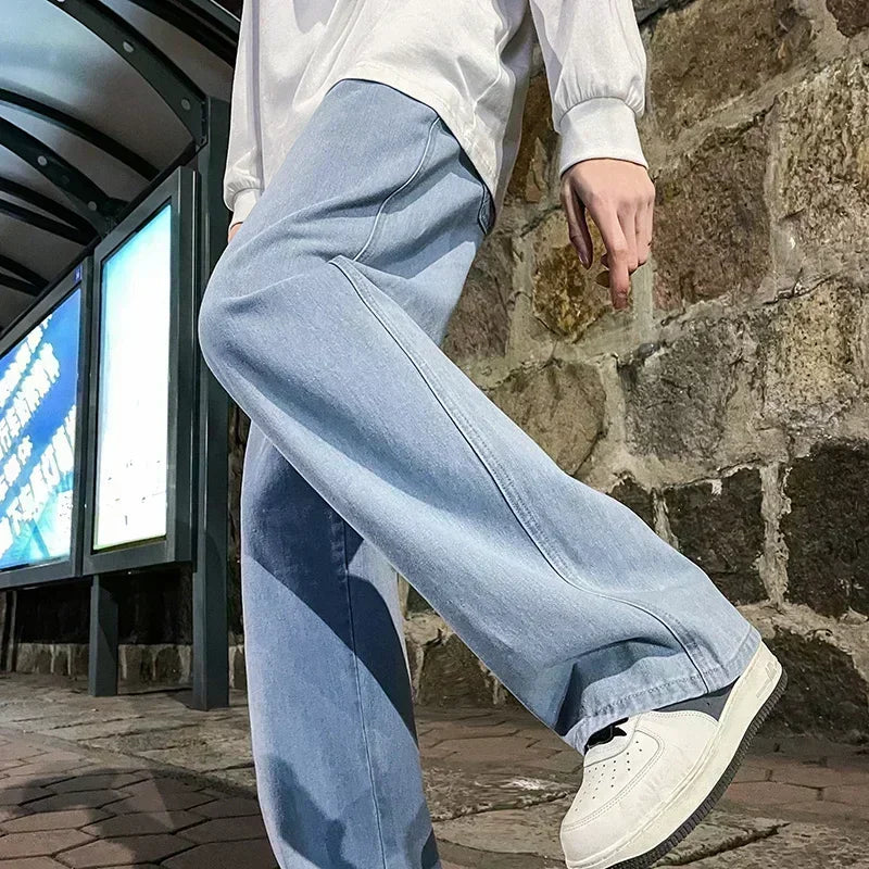 Men’s Korean Style Loose Straight Leg Jeans – Wide Leg Streetwear Denim
