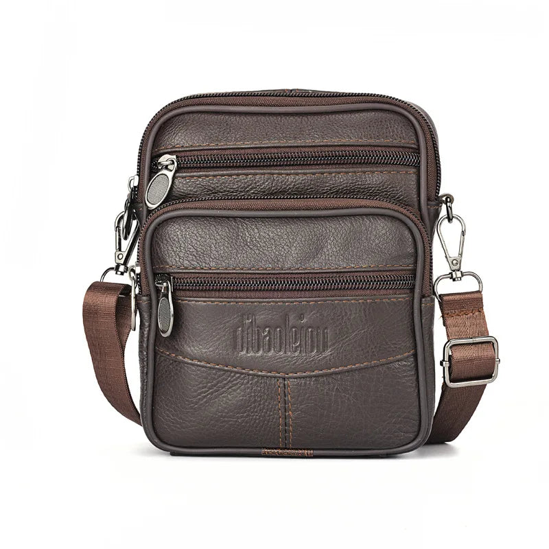 Men's Genuine Leather Mini Crossbody Bag — Vertical Shoulder Bag & Casual Travel Messenger