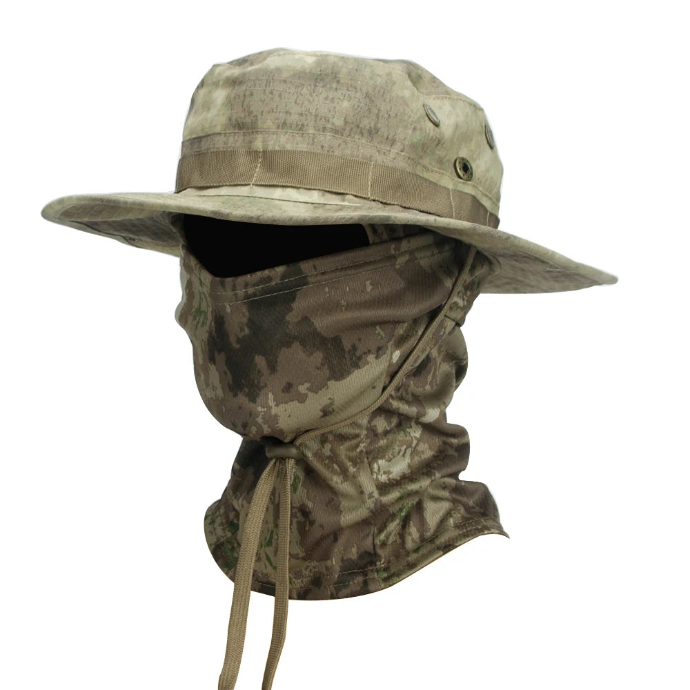 2Pcs/Set Wide-brimmed Hat Balaclava Mixed Set Men Sunscreen Boonie Cap Outdoors Hiking Camping Fishing Hat Sun Hat Fisherman Hat