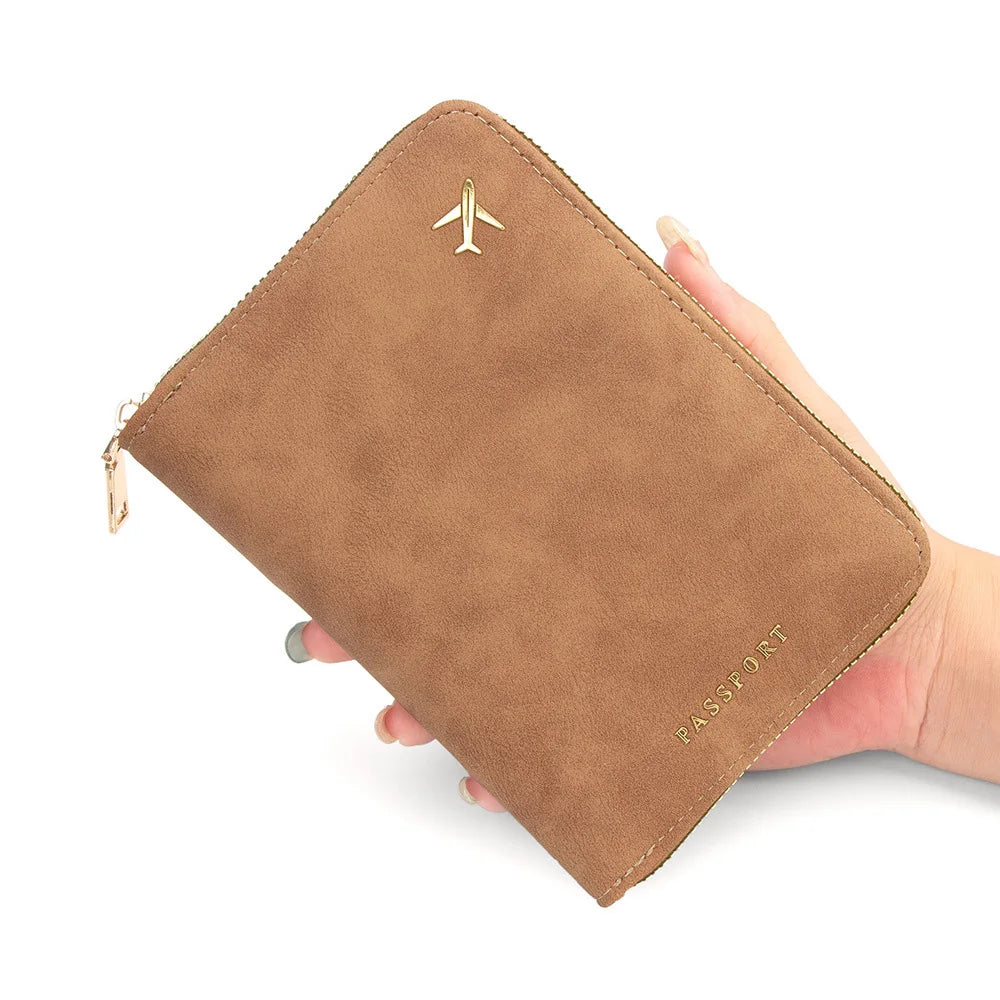 New Blocking Passport Wallet with Zipper Thickened PU Anti-Theft Travel Organizer Slim Card Holder Storage Bag Travel Essentials