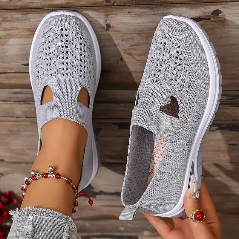 Women's Slip-On Knit Casual Sneakers – Lightweight Soft-Sole Walking Shoes