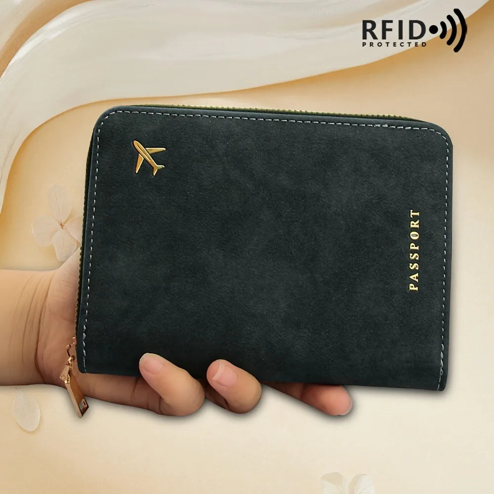 New Blocking Passport Wallet with Zipper Thickened PU Anti-Theft Travel Organizer Slim Card Holder Storage Bag Travel Essentials