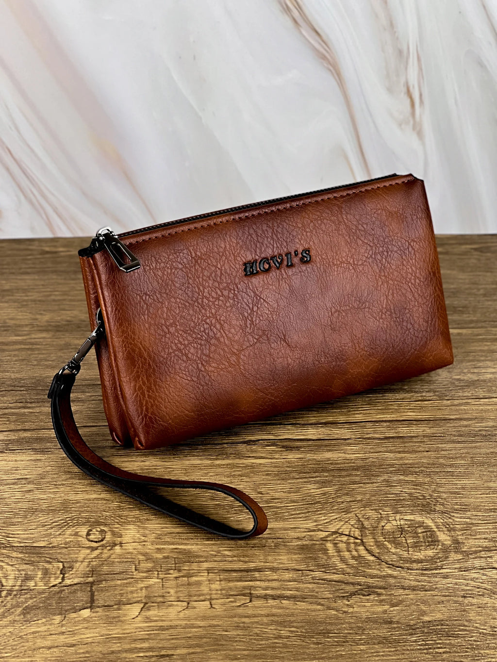 Retro PU Leather Clutch Bag — Large Capacity Double Compartment Zipper Wallet