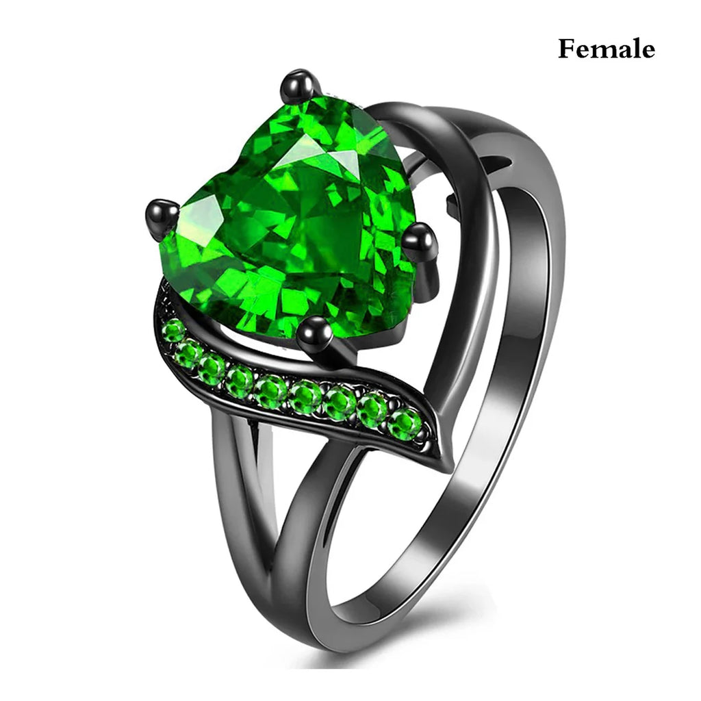 Heart Rhinestone & Celtic Dragon Couple Ring Set | His & Hers Wedding & Anniversary Jewelry